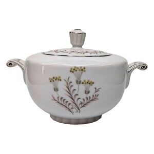 Vtg Narumi Fine China 5066 Lenora Sugar Bowl White Sliver Trim Star Flower JAPAN